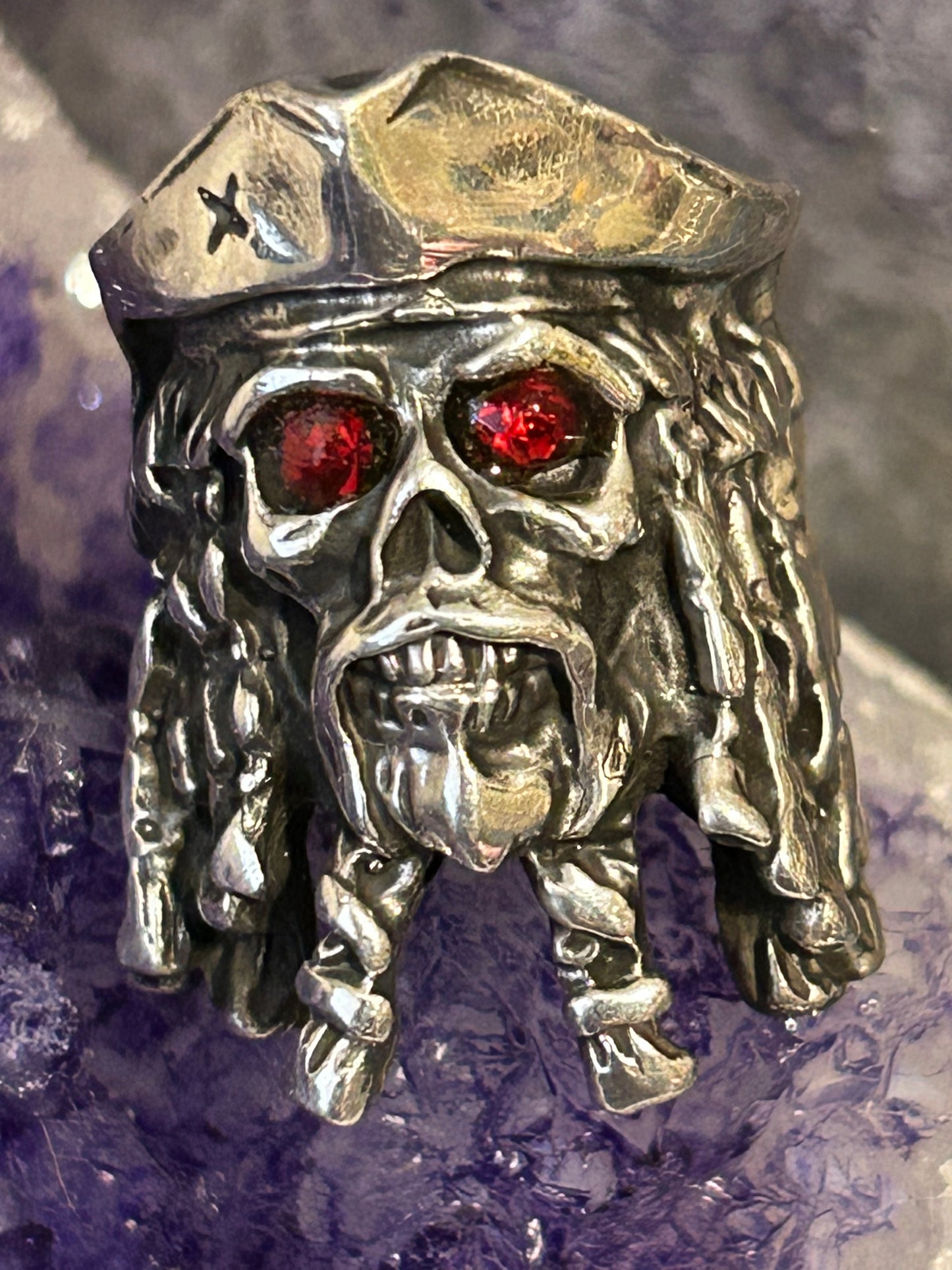 Sterling Silver Made In Taxco Skull Pirate Ring With Rubies • Size 7