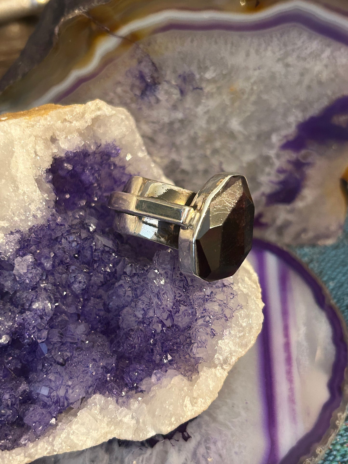 Sterling Silver Lilly Barrack Chunky Modernist Garnet Ring Size 9