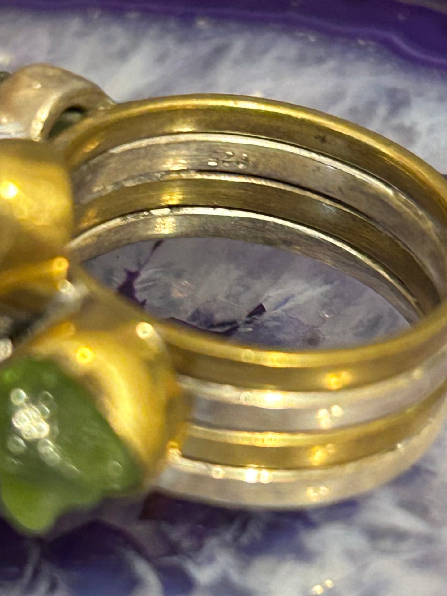 Sterling Silver Two-Tone Natural Peridot Stone Ring Size 7.5