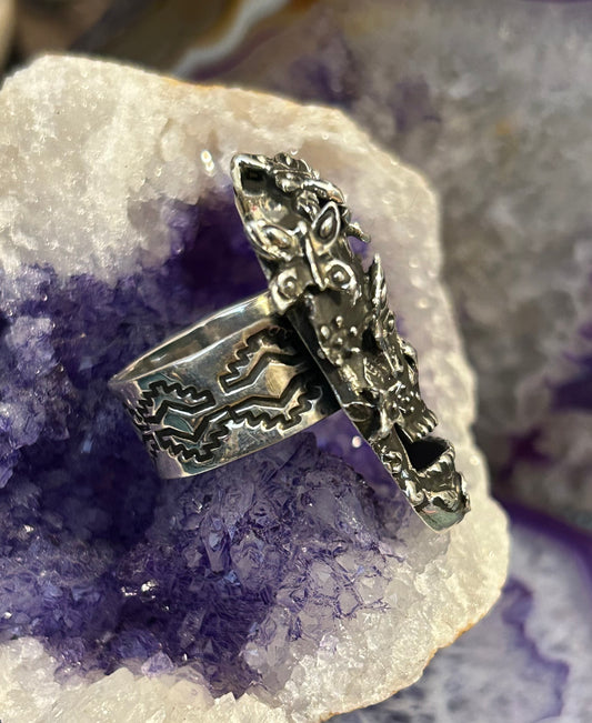 Sterling Silver Modern Taxco Mexico Dia De Los Muertos Skull W/ Butterflies Ring