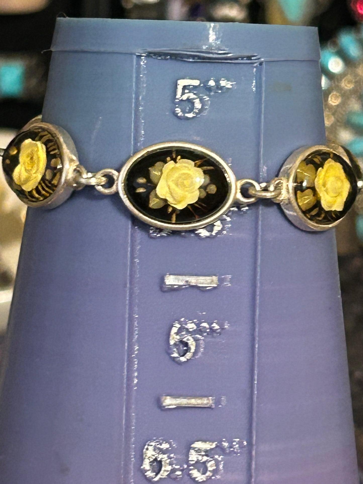 Sterling Silver & Natural Baltic Amber Carved Roses Link Bracelet