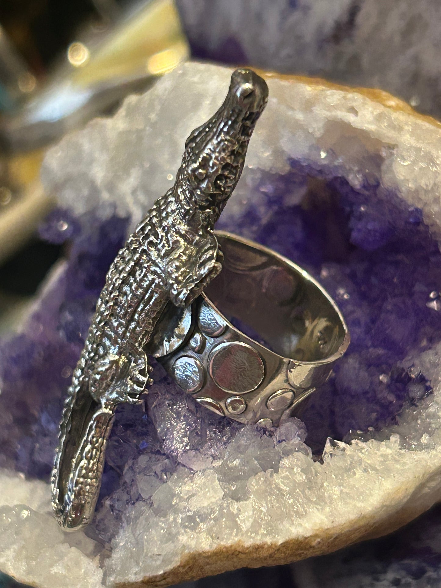Sterling Silver Taxco Mexico Large Alligator Crocodile Ring Adjustable