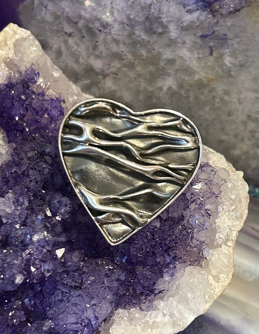 Sterling Silver Taxco Wavey Heart Adjustable Ring