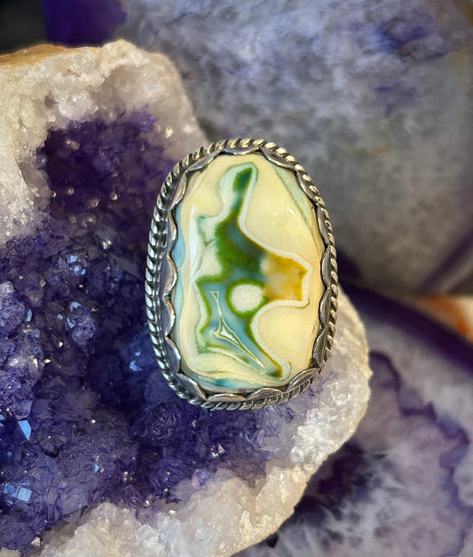 Vintage Sterling Silver Jasper Or Agate Statement Ring Size 8.75