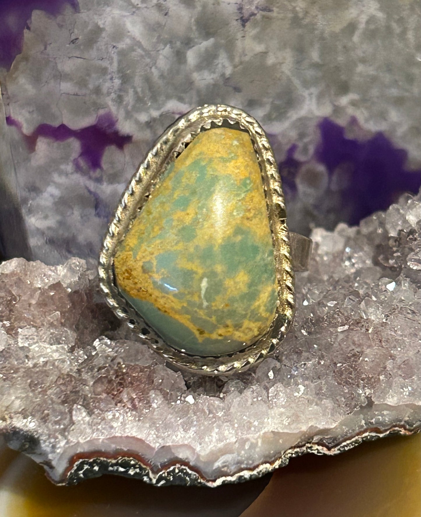 Sterling Silver Green Turquoise Single Stone Handmade Ring Size 8