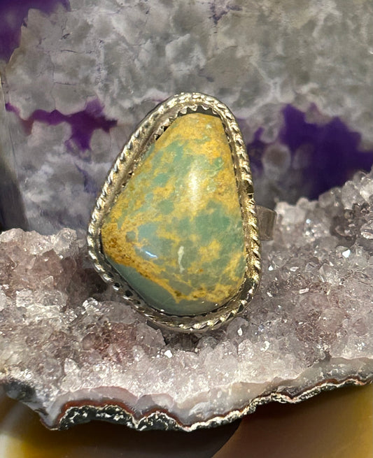 Sterling Silver Green Turquoise Single Stone Handmade Ring Size 8