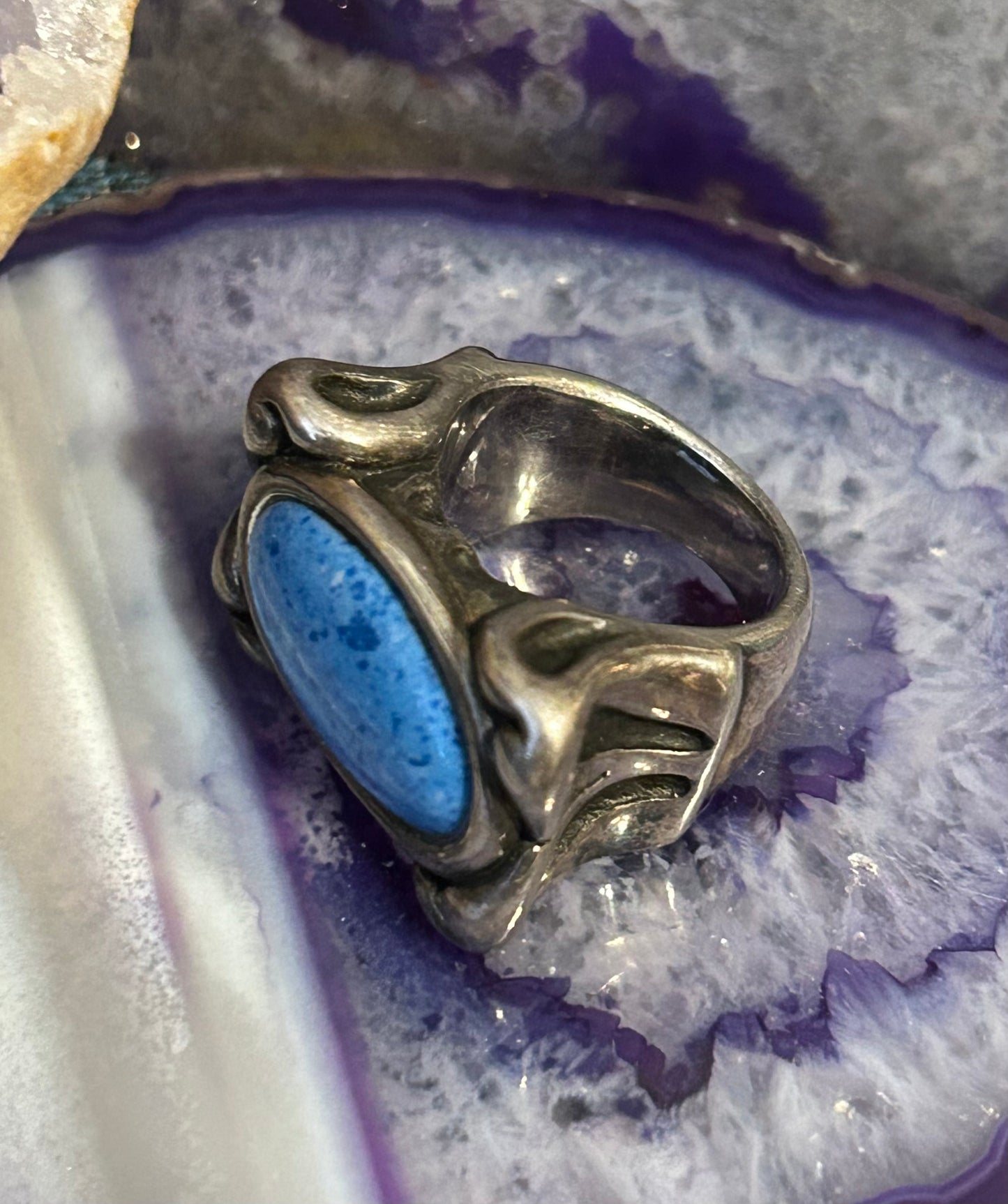 Vintage Sterling Silver Chunky Denim Lapis Ring • Size 8