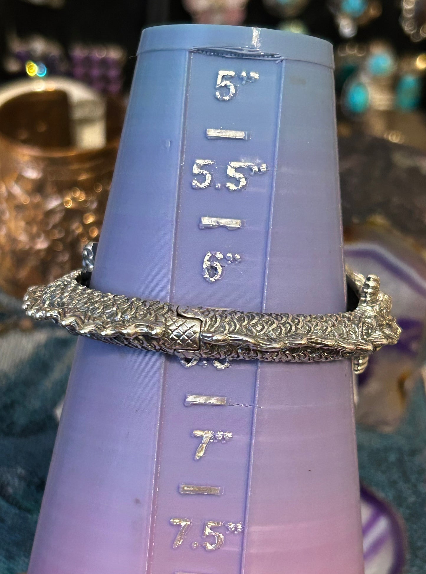 Sterling Silver Designer SOMS Statement Dragon Hinge Bracelet