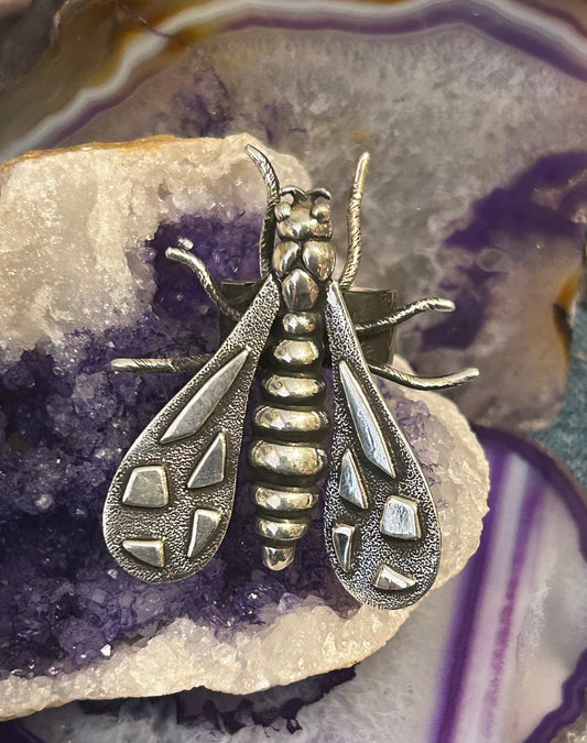 Sterling Silver Modern Taxco Mexico Huge Fly Ring • Adjustable