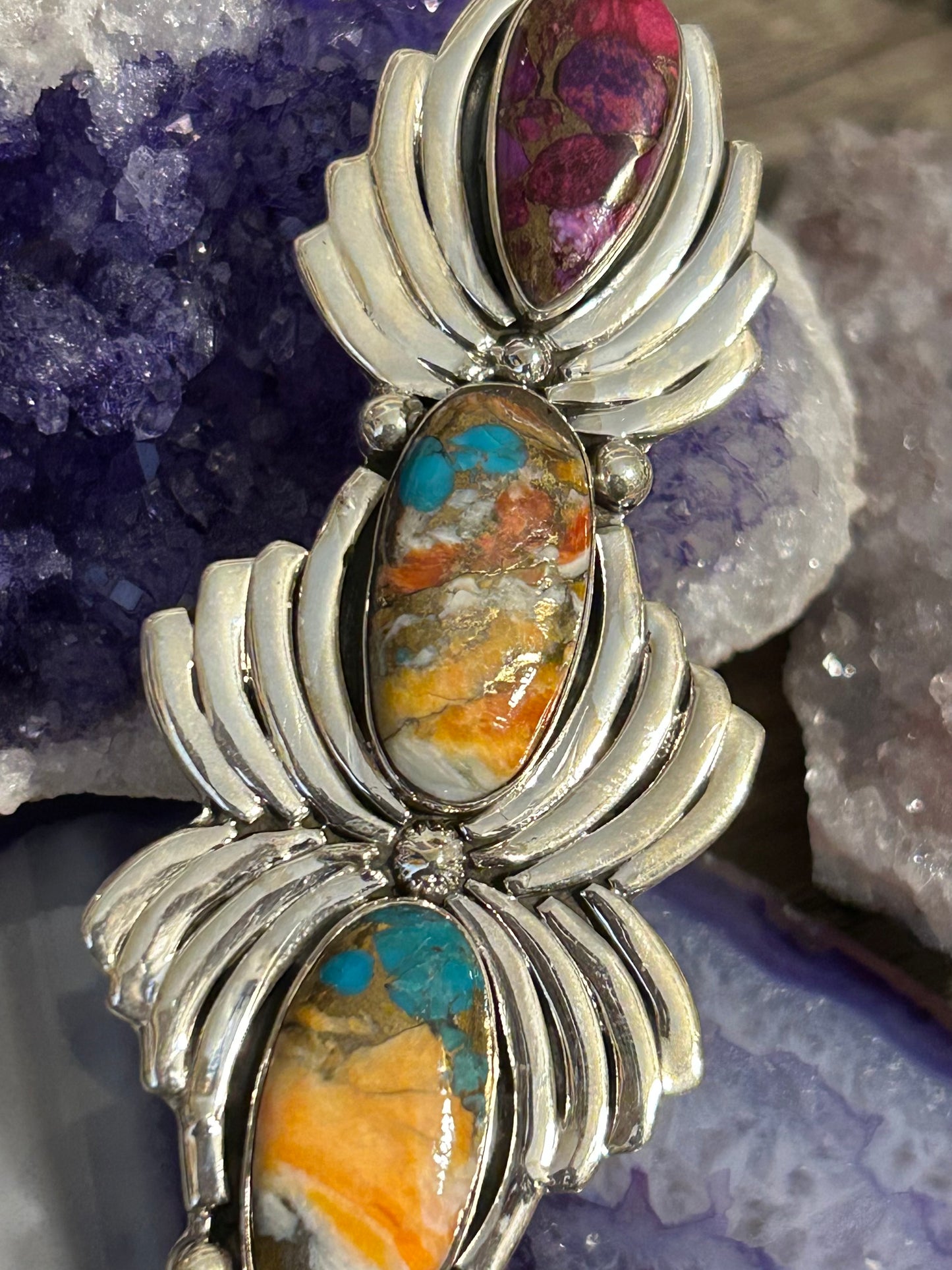 Sterling Silver w/ Mojave Turquoise Long Statement Ring • Size 7