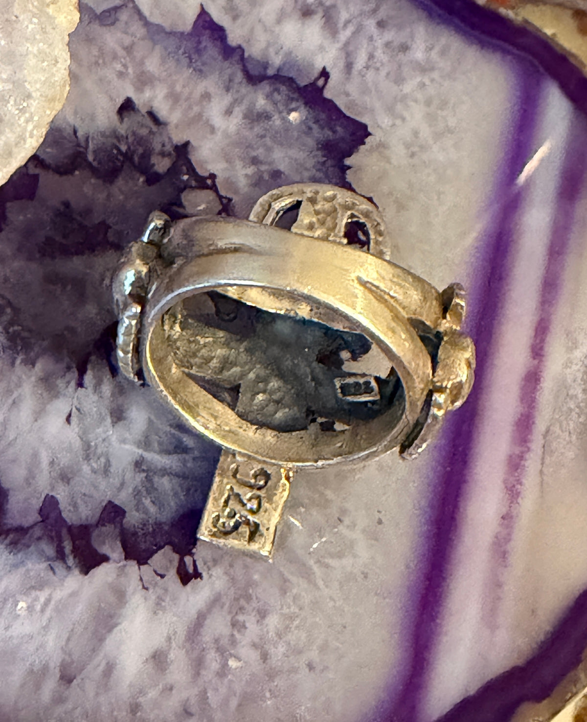 Vintage Sterling Silver Chunky Egyptian Symbols Ring Size 8