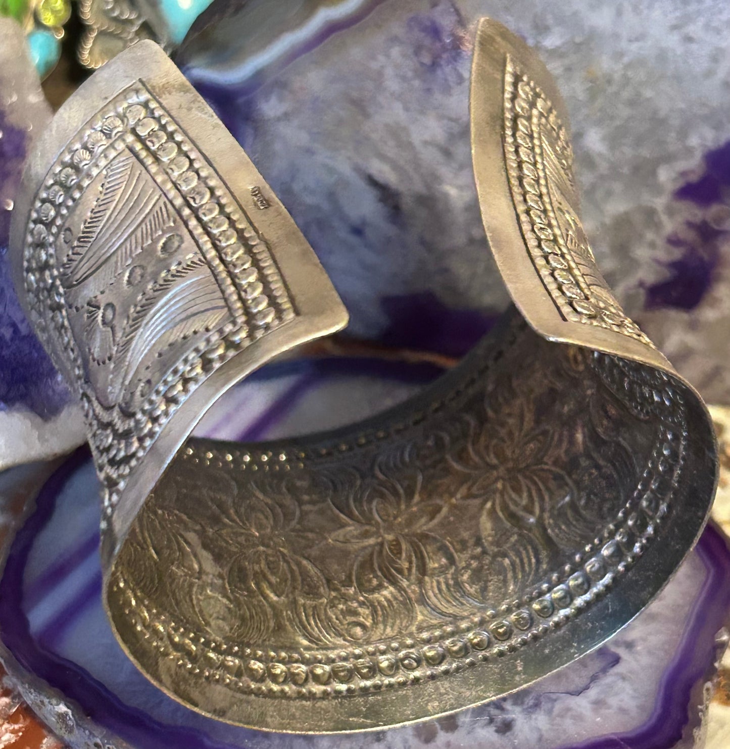 Vintage Sterling Silver Ornate Wide Cuff Bracelet