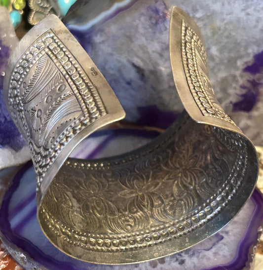 Vintage Sterling Silver Ornate Wide Cuff Bracelet