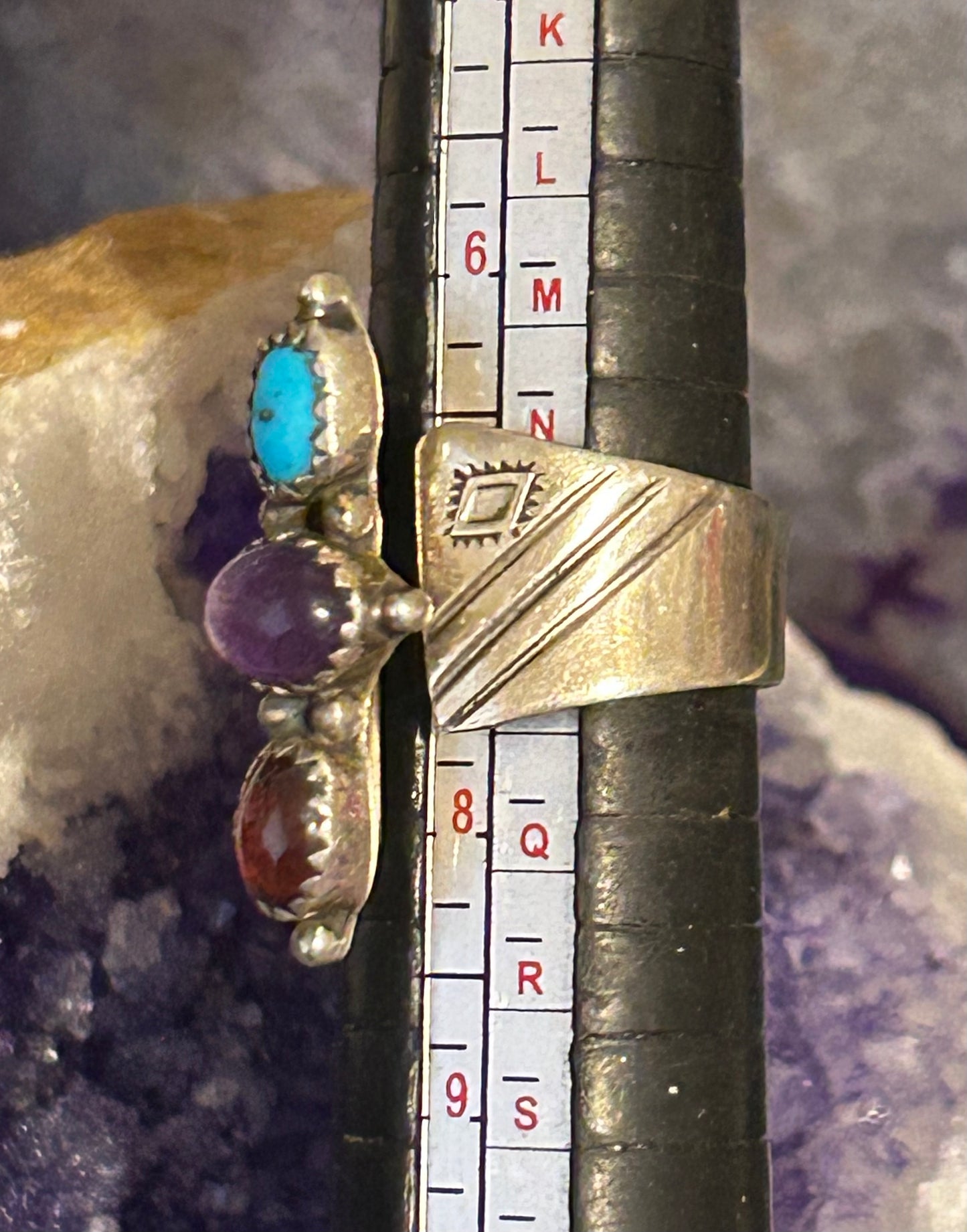 Sterling Silver Southwestern Multi-stone Turquoise, Amethyst Bypass Ring