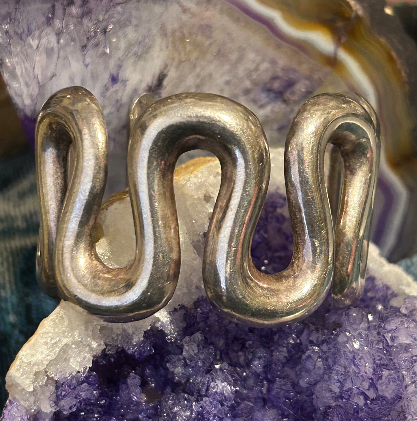 Vintage Sterling Silver Estate Mexico MWS Wavy Modernist Cuff Bracelet