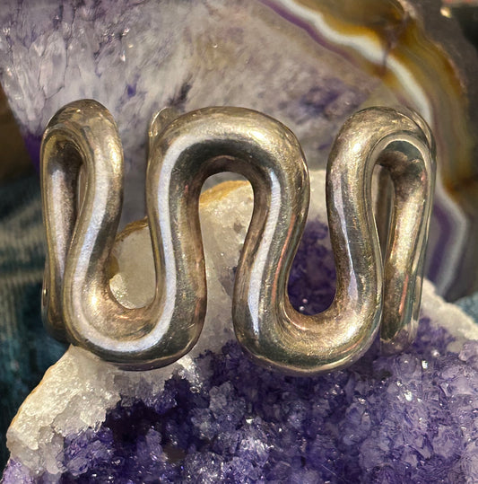 Vintage Sterling Silver Estate Mexico MWS Wavy Modernist Cuff Bracelet