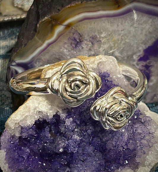 Sterling Silver 925 Electroform Rose Hinge Bracelet