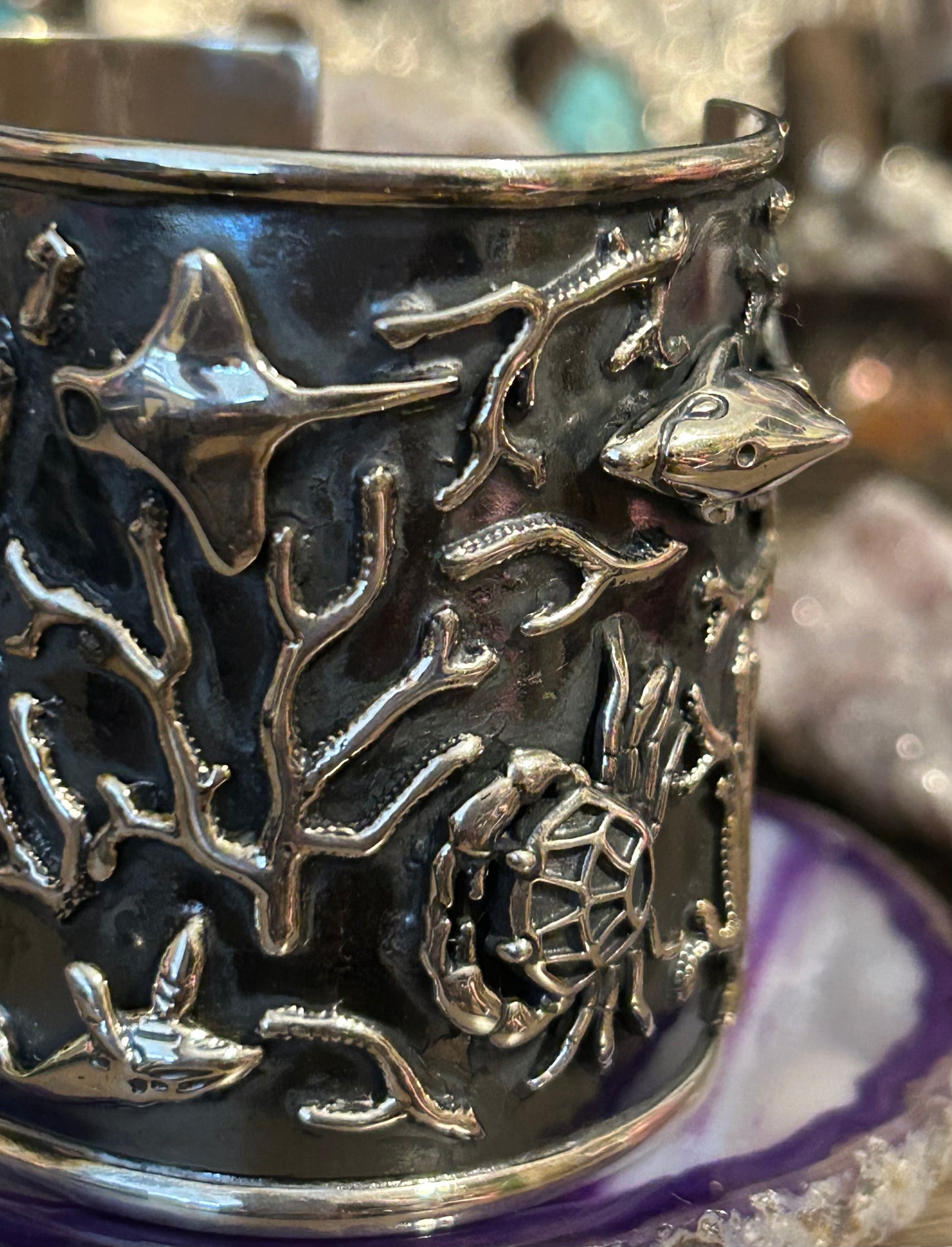 Sterling Silver Taxco Mexico Handmade Sea Life Cuff Bracelet