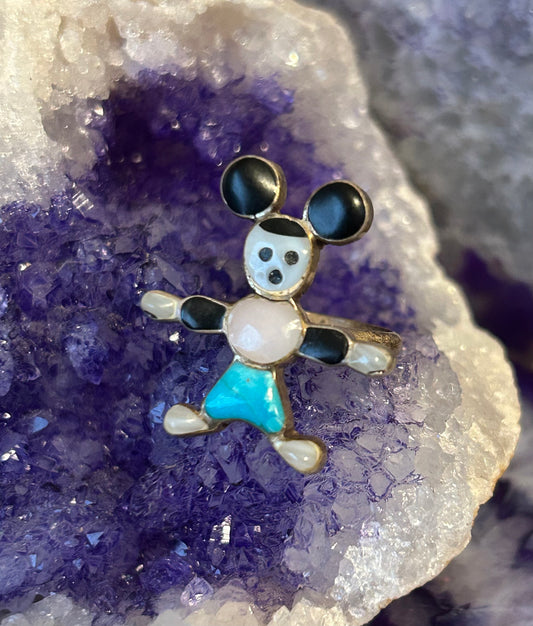 Vintage Sterling Silver Native Zuni Toons Mouse Ring Size 5.5