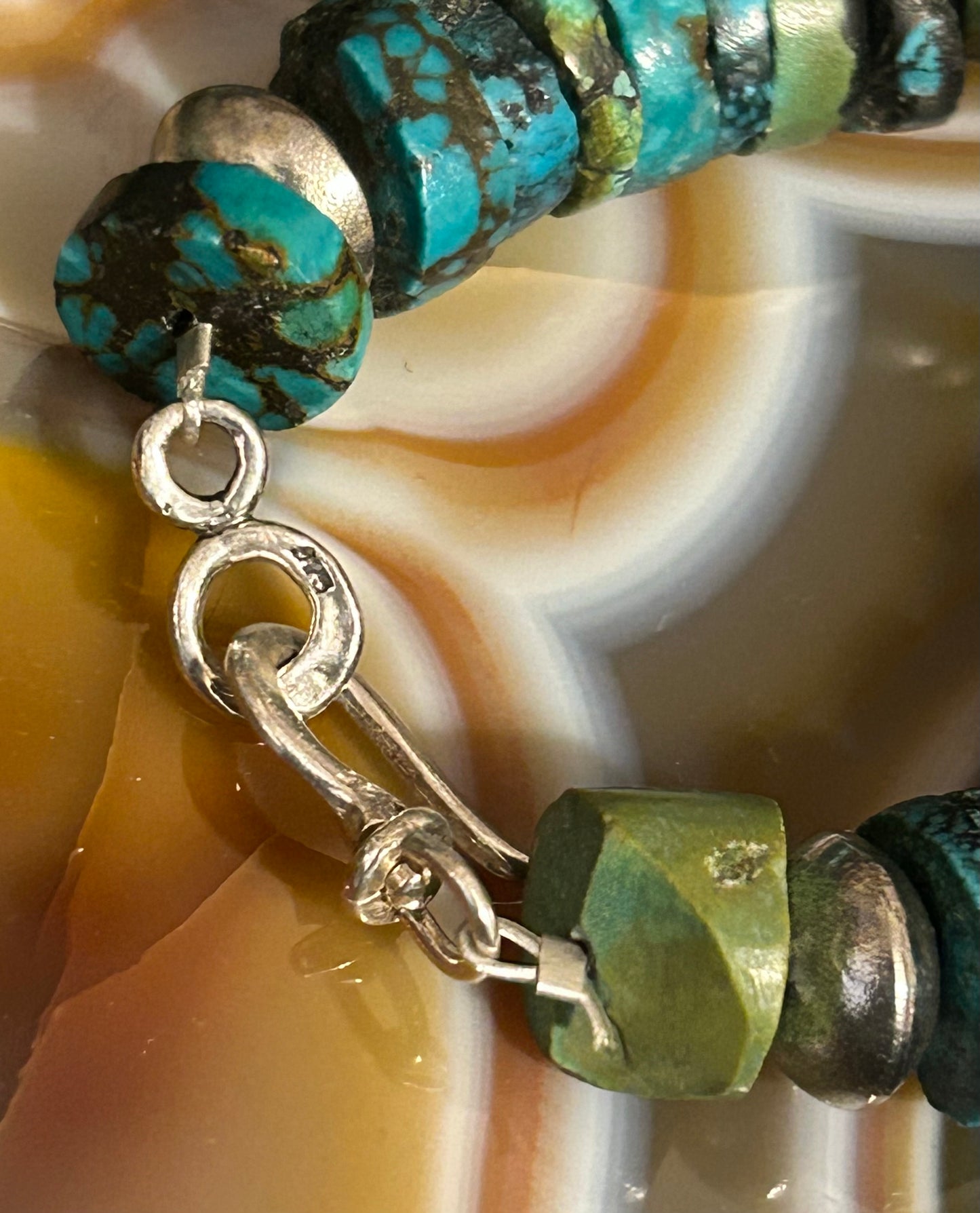 Sterling Silver Native Made Big Bench Bead Pearl With Turquoise Necklace