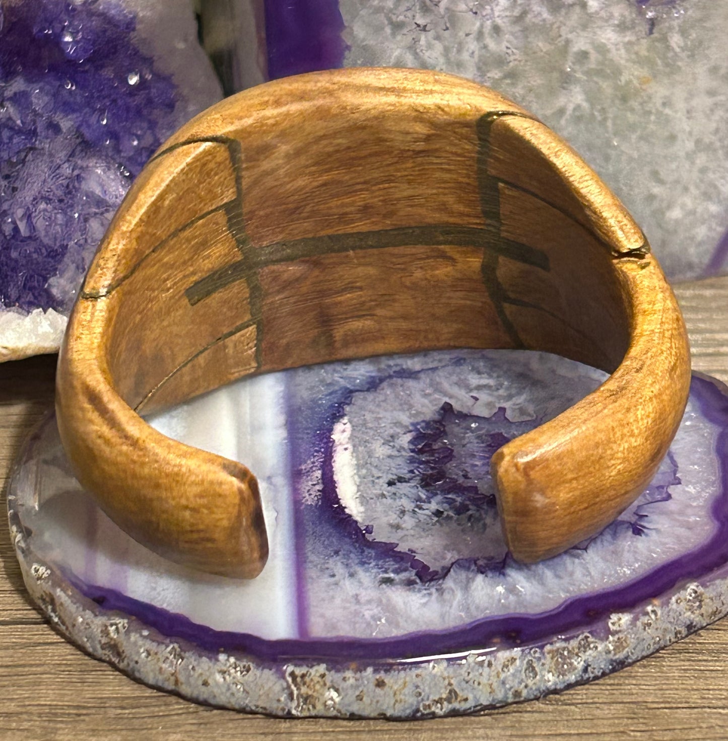 Vintage Unique Wood Cuff Bracelet With Sterling Silver & Turquoise