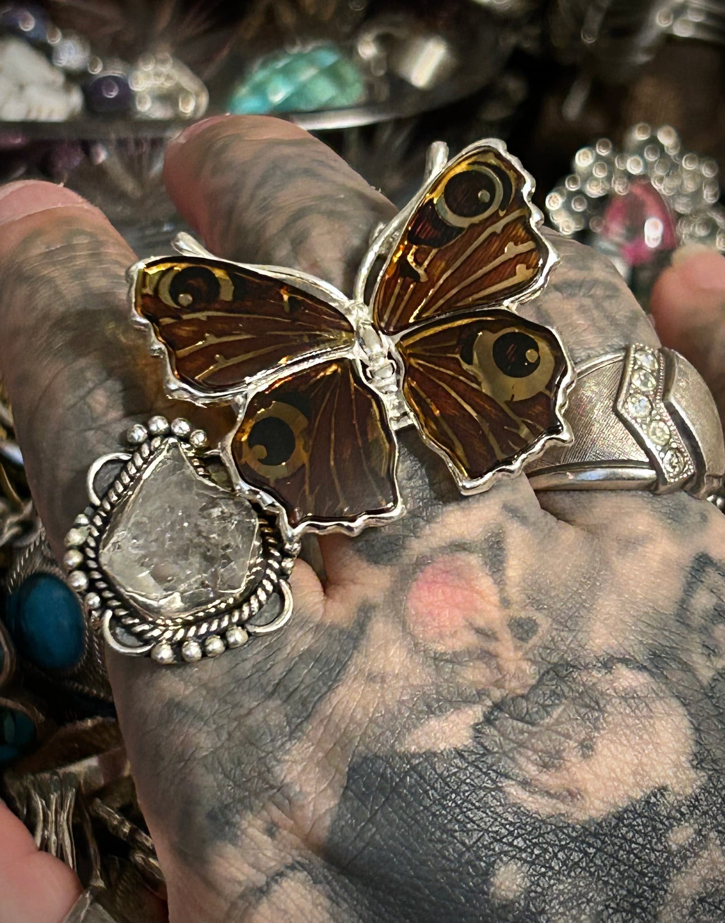 Sterling Silver & Baltic Amber Butterfly Ring Adjustable