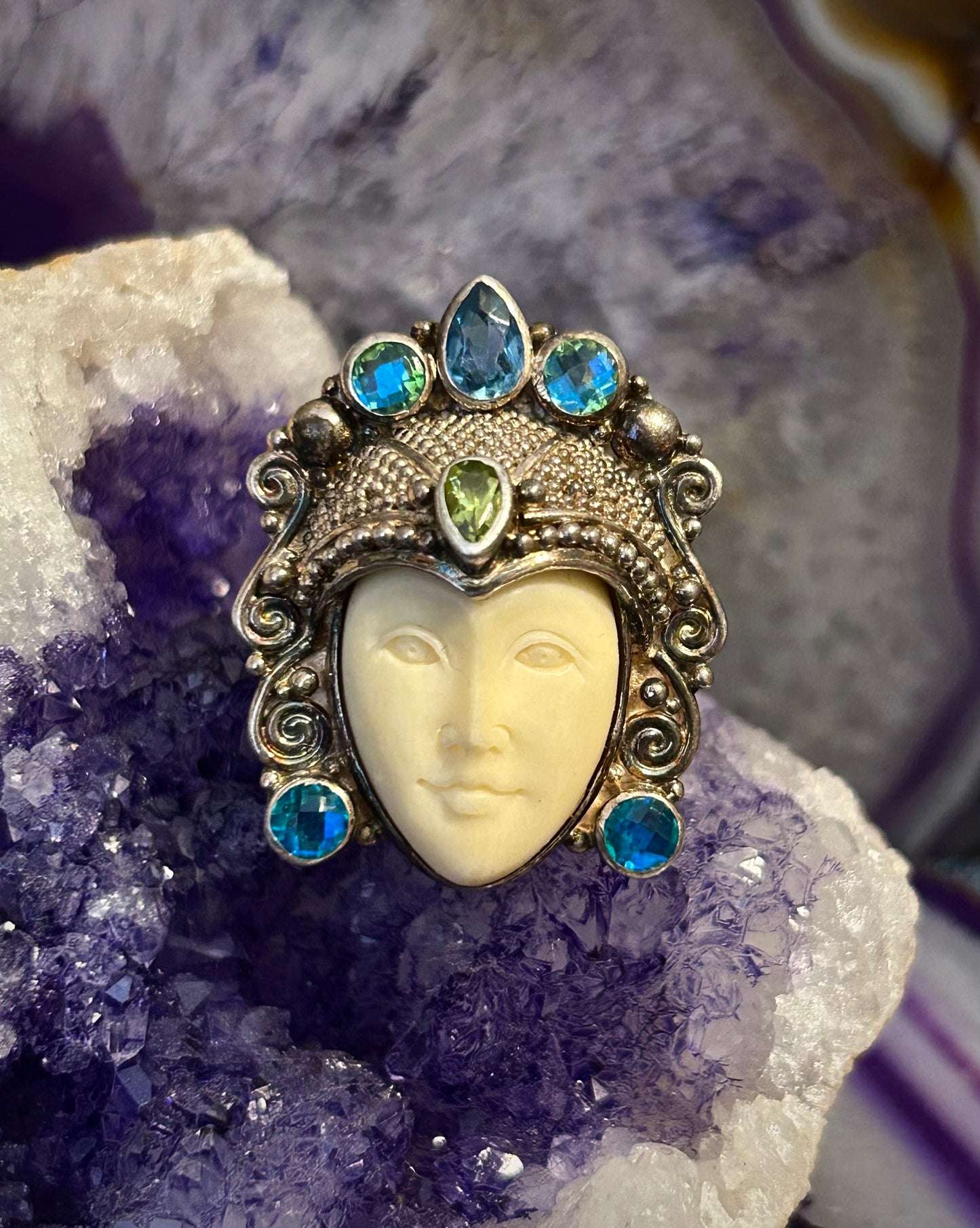 Vintage Sterling Silver Sajen Goddess Face Ring Size 6.25-8
