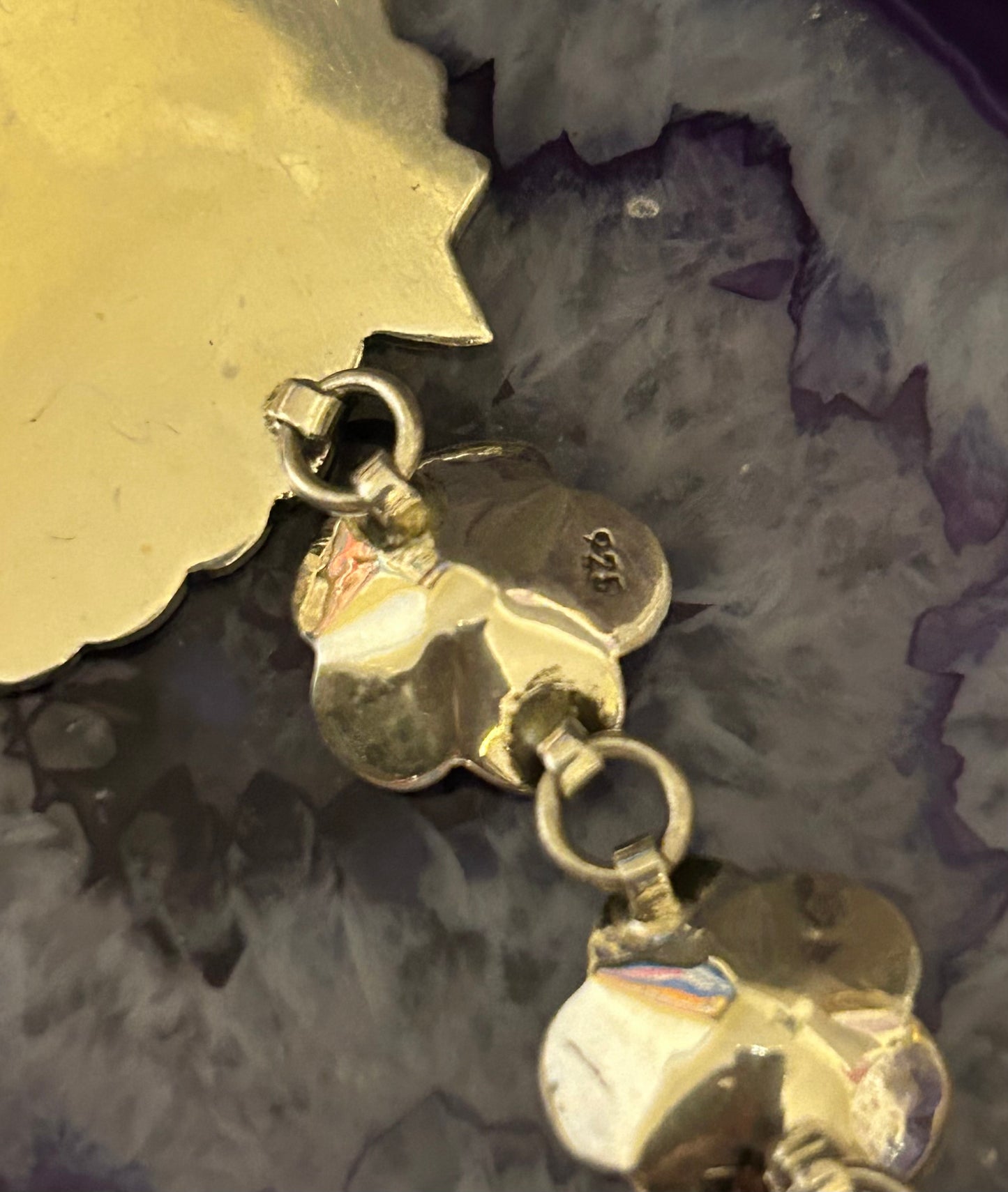 Sterling Silver Made In Taxco Flower & Heart Link Bracelet