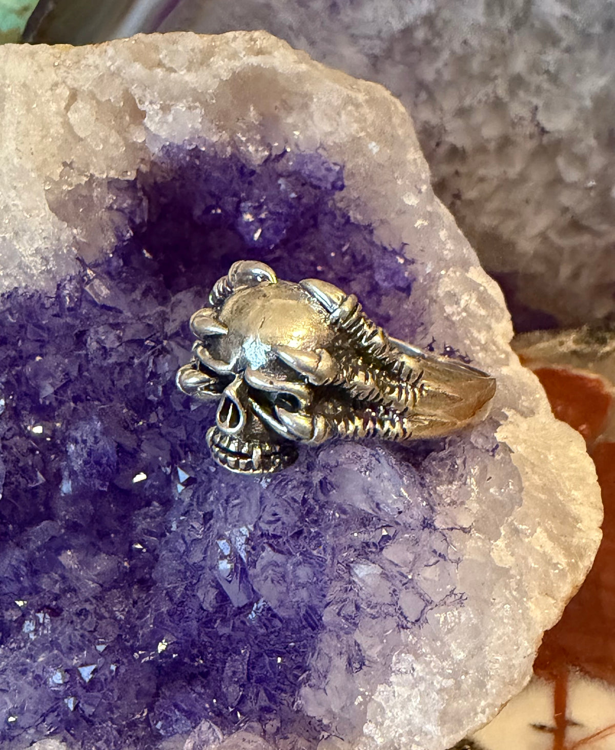Vintage Sterling Silver Skull And Talons Ring Size 12