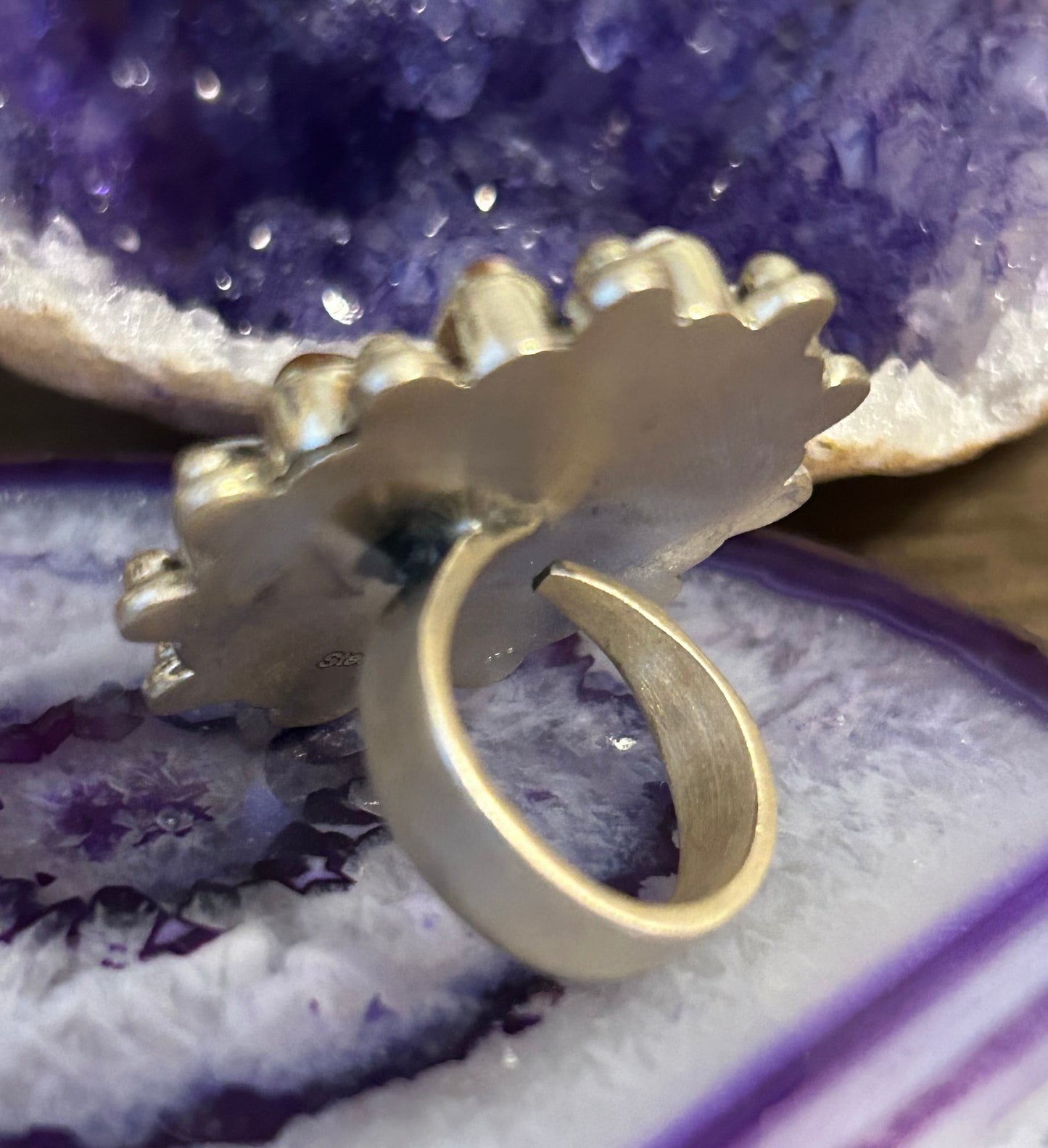 Sterling Silver Turquoise And Wild Horse Stone Ring Adjustable