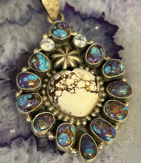 Sterling Silver Wild Horse,Turquoise Mojave, CZ Stone Pendant