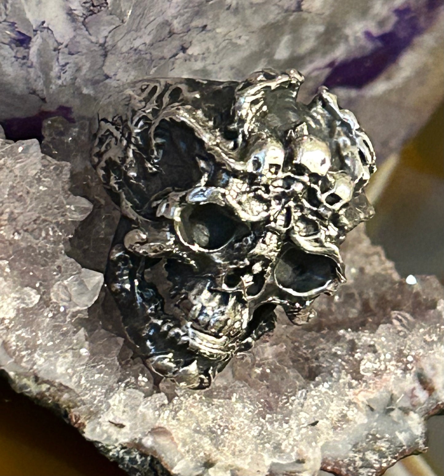 Sterling Silver Taxco Mexico Skull With Skulls Ring Size 10