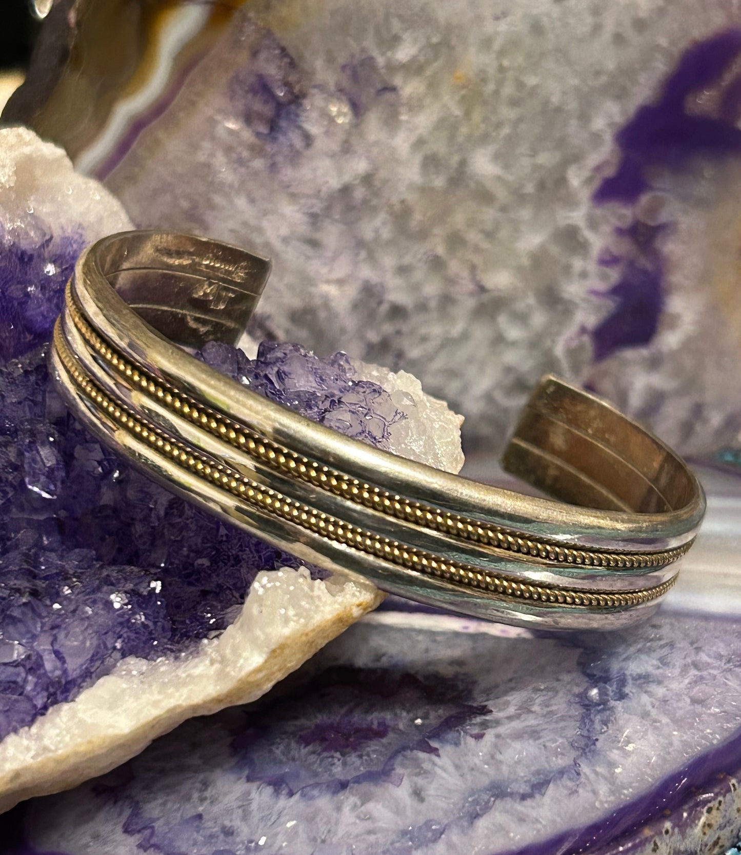 MARY THOMAS MT Native Navajo Sterling Silver Rope Twist Ribbed Cuff Bracelet