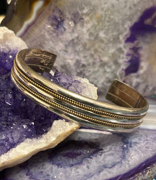 MARY THOMAS MT Native Navajo Sterling Silver Rope Twist Ribbed Cuff Bracelet