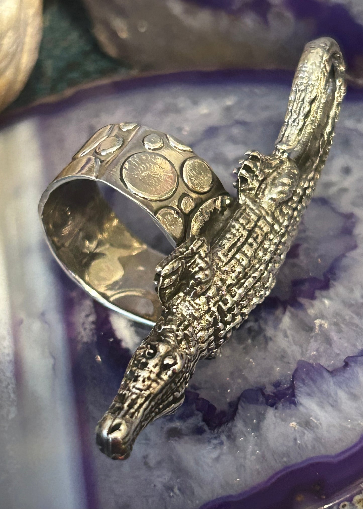 Sterling Silver Taxco Mexico Large Alligator Crocodile Ring Adjustable