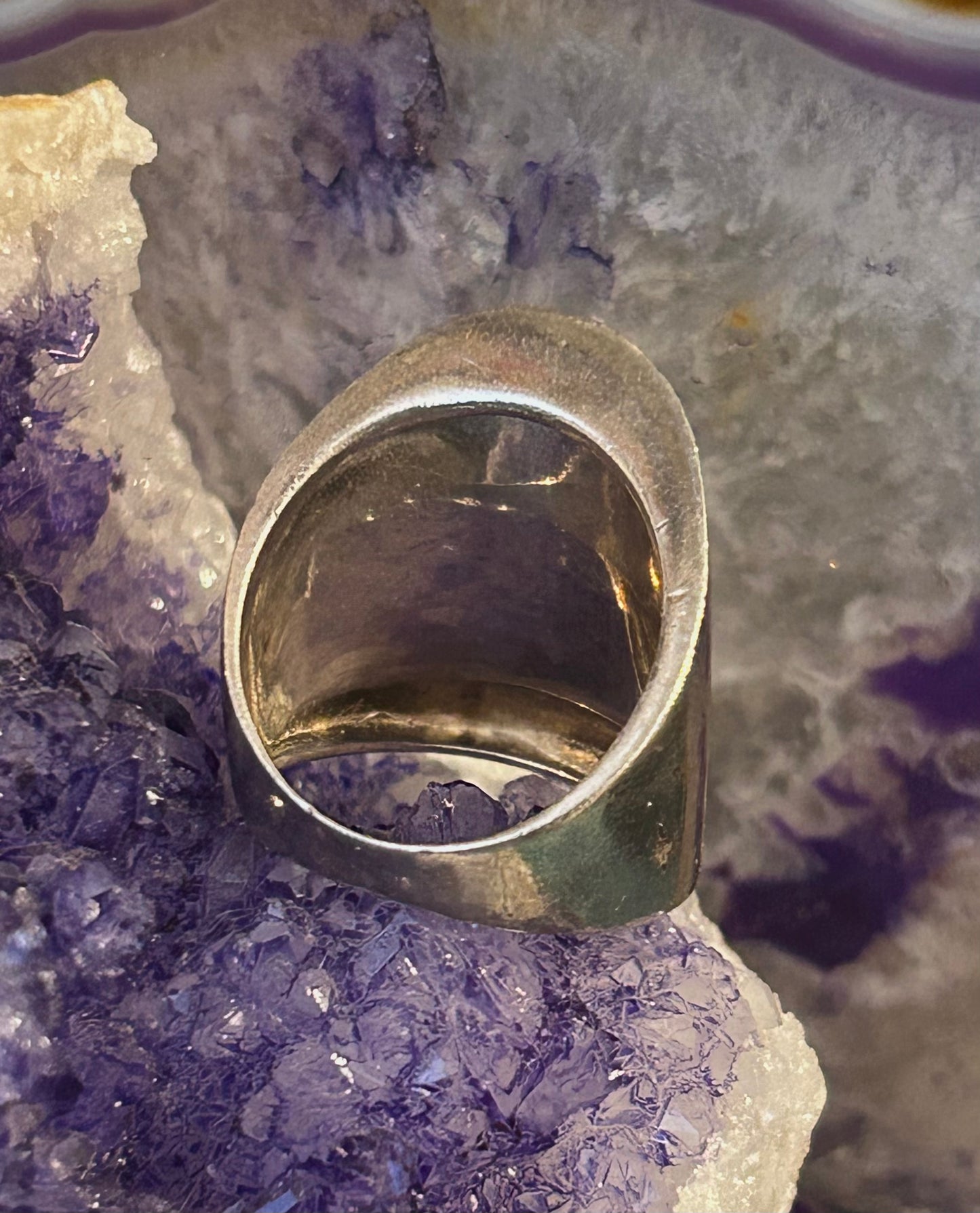 Vintage Sterling Silver Modernist Chunky Ring W/ Circle Pattern Size 8
