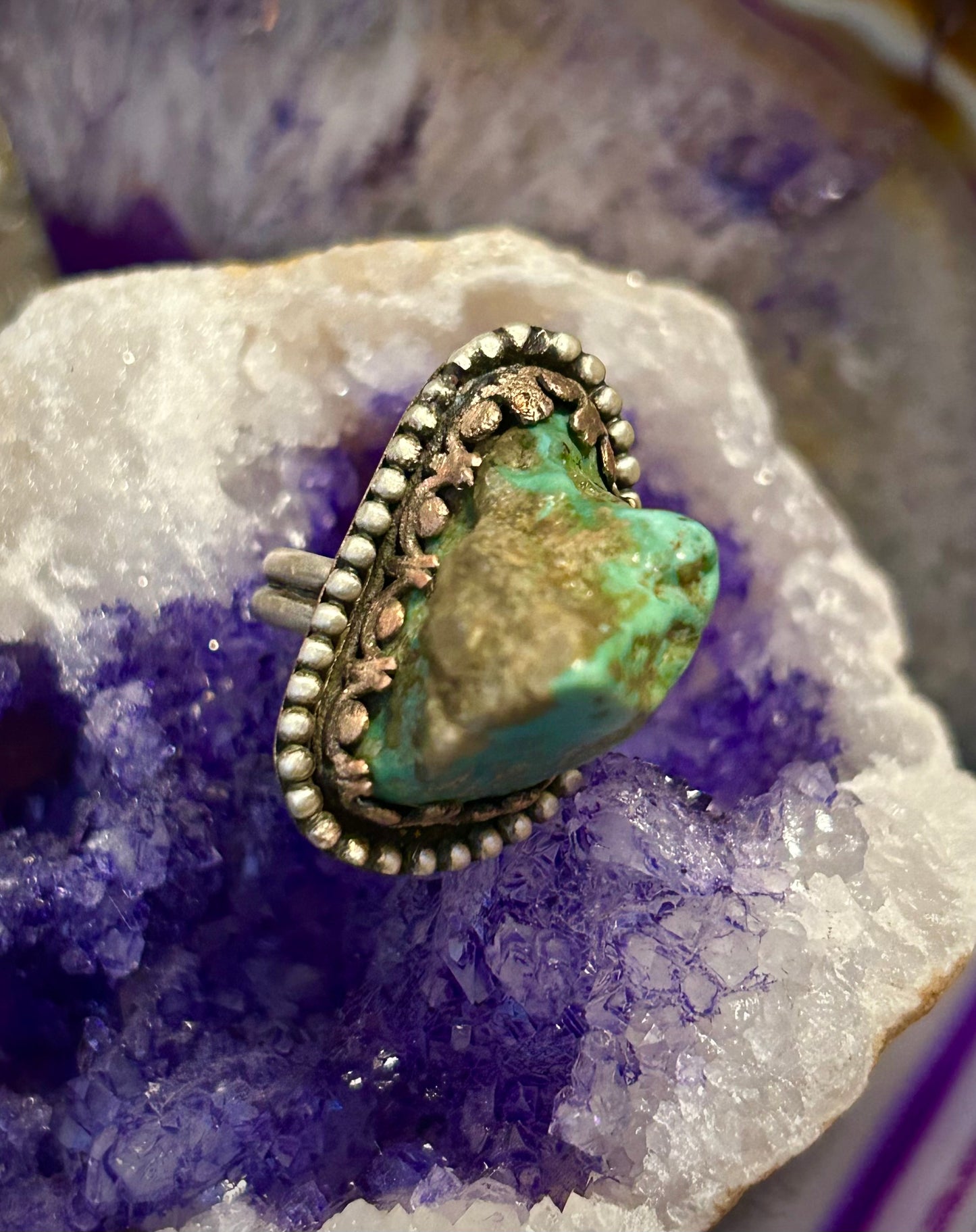 GUZ LOVE NO.88 • Mixed Metal “Turquoise IceBurg Ring • Size 7