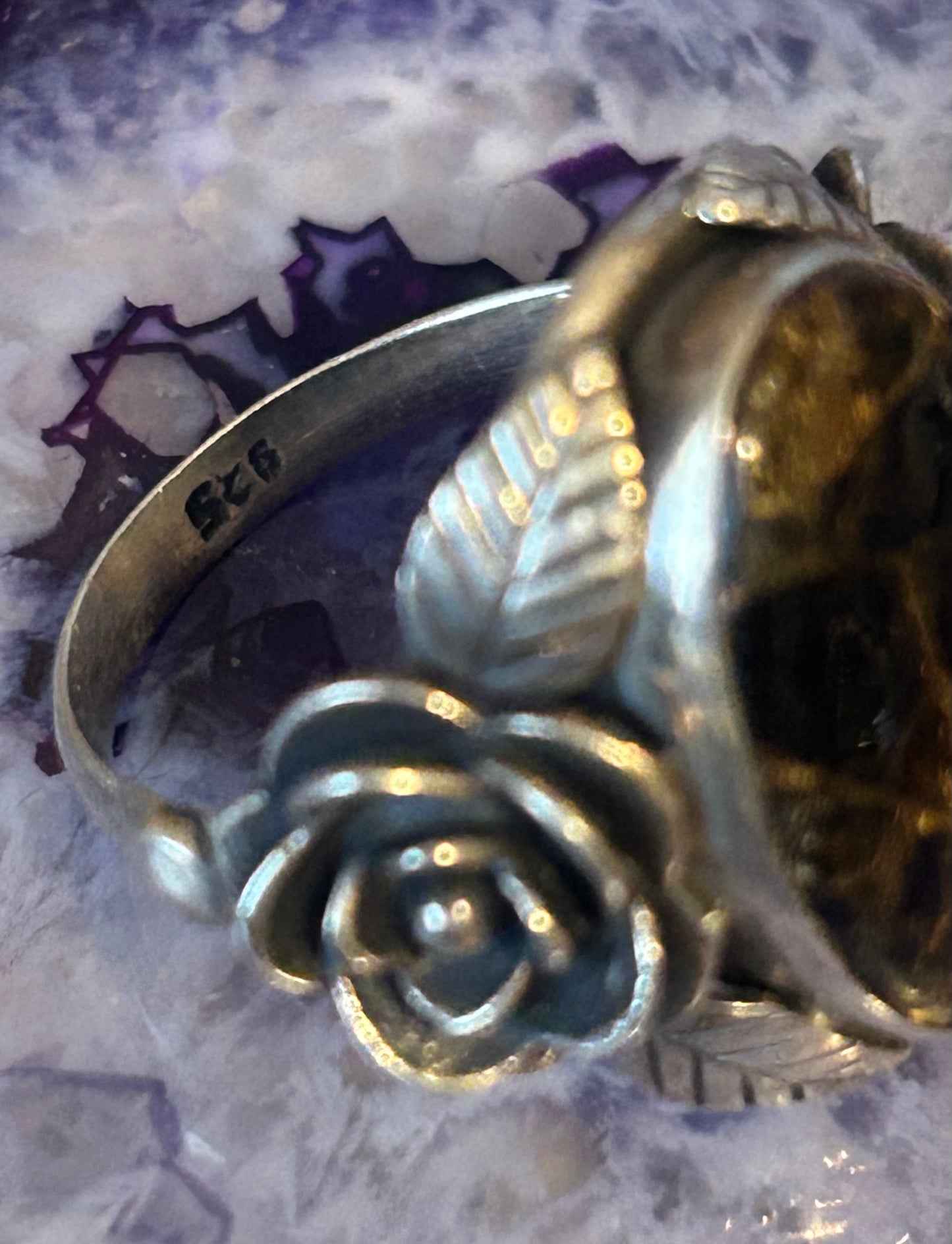 Sterling Silver White Buffalo & Roses Ring Size 8.5