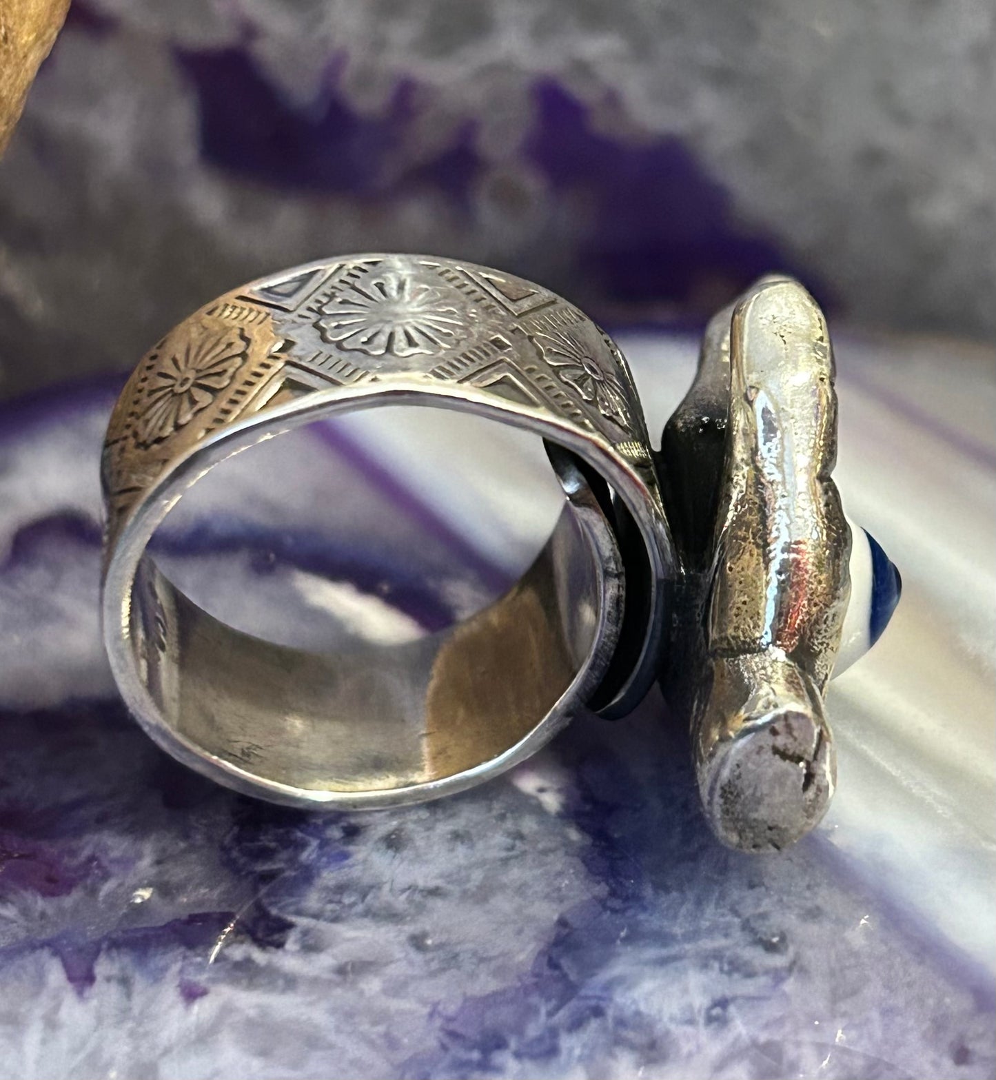 Sterling Silver Taxco Mexico Seeing Eye Protection Hand Oddities Ring Adjustable