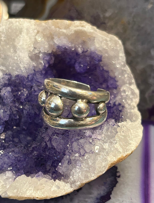 Sterling Silver Wide Ball Modernist Band Ring Size 8-10