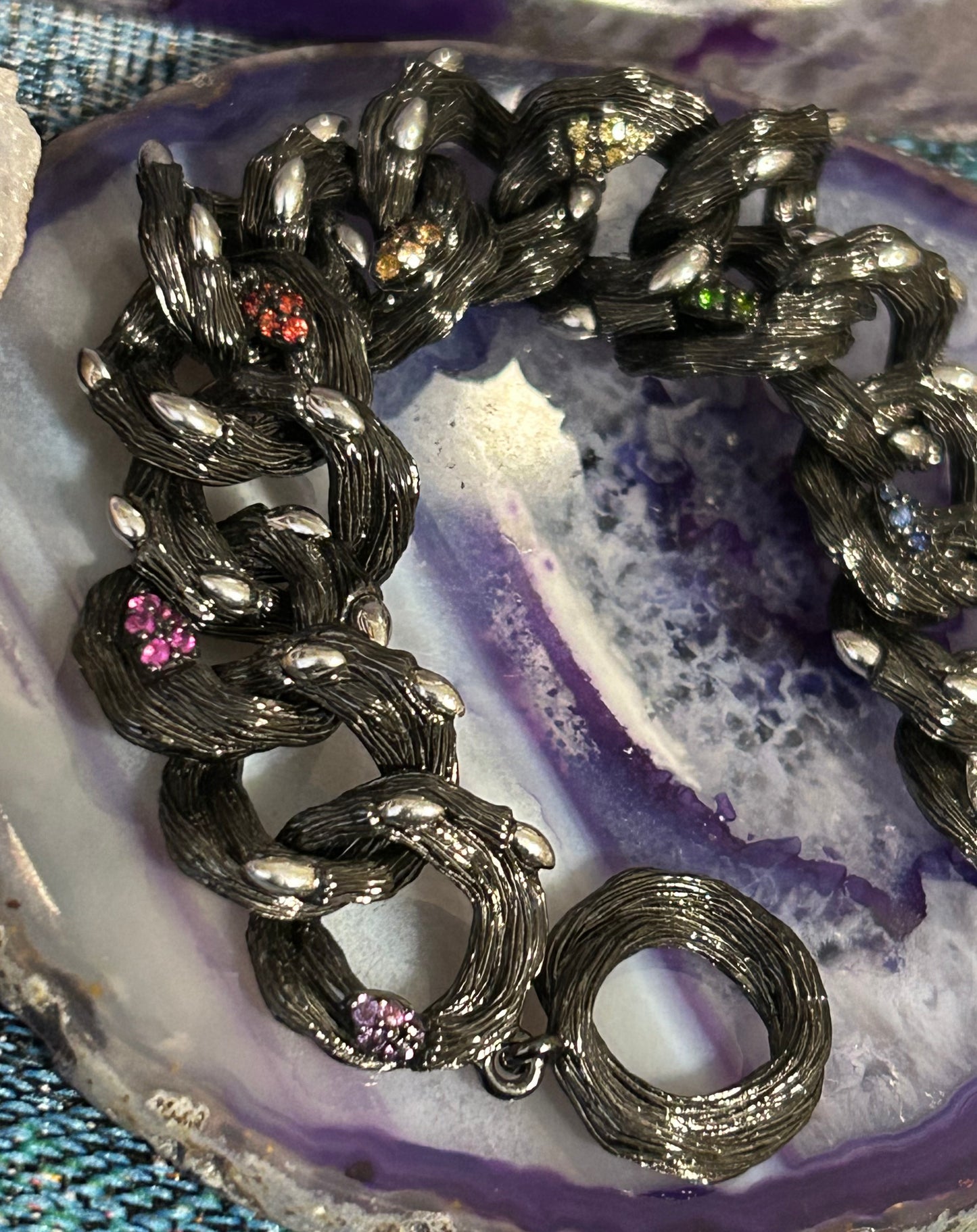 STEPHEN DWECK Fortuna Branch Sterling Silver, Diamonds, & Sapphire Link Bracelet