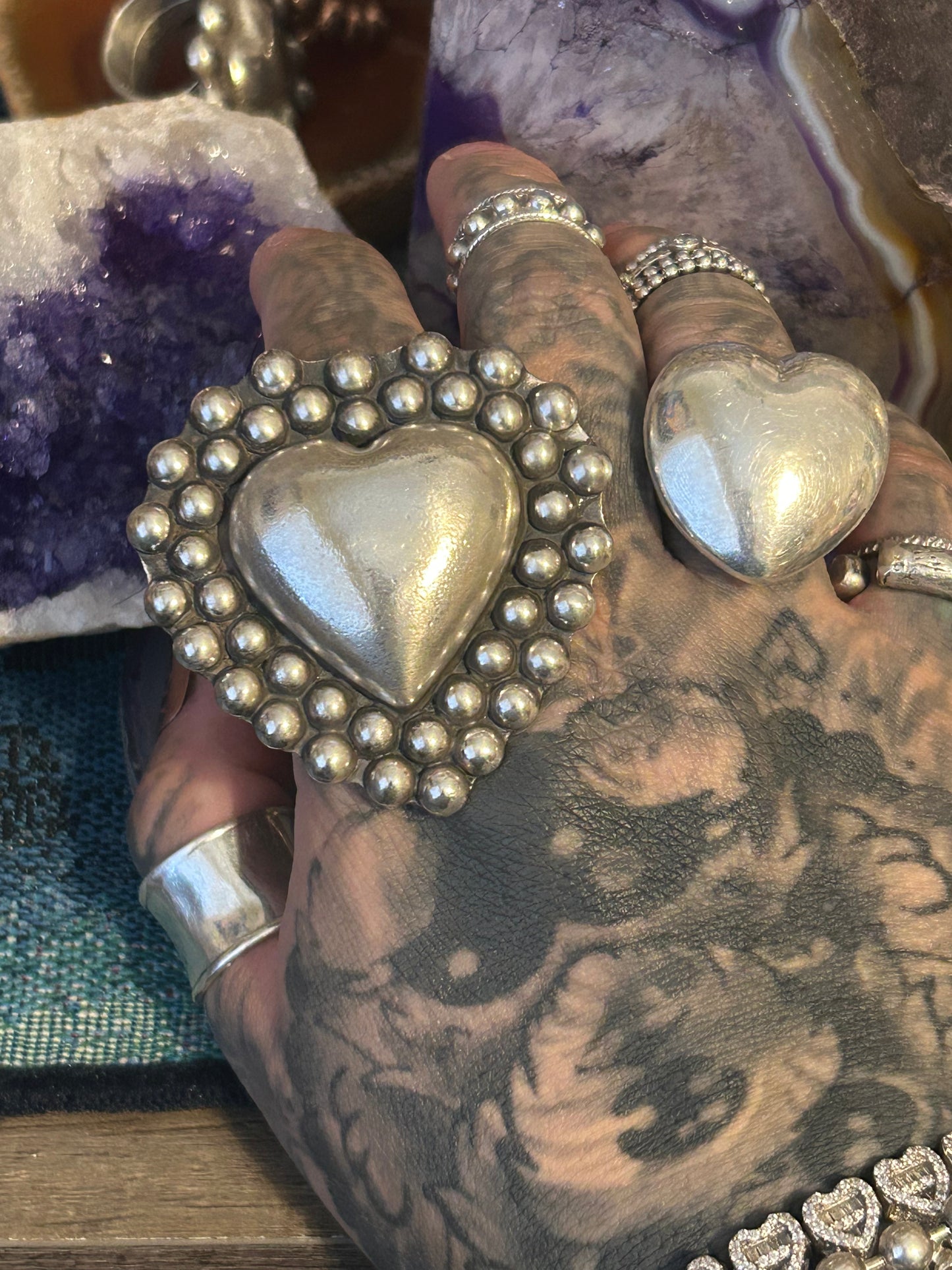 GuzFurbished Sterling Silver Statement Heart Ring • Adjustable