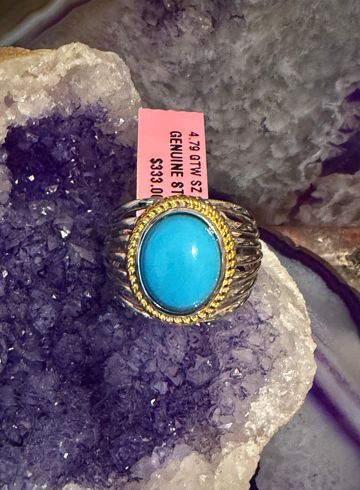 Sterling Silver And Sonora Turquoise Two Tone Chunky Ring Size 8