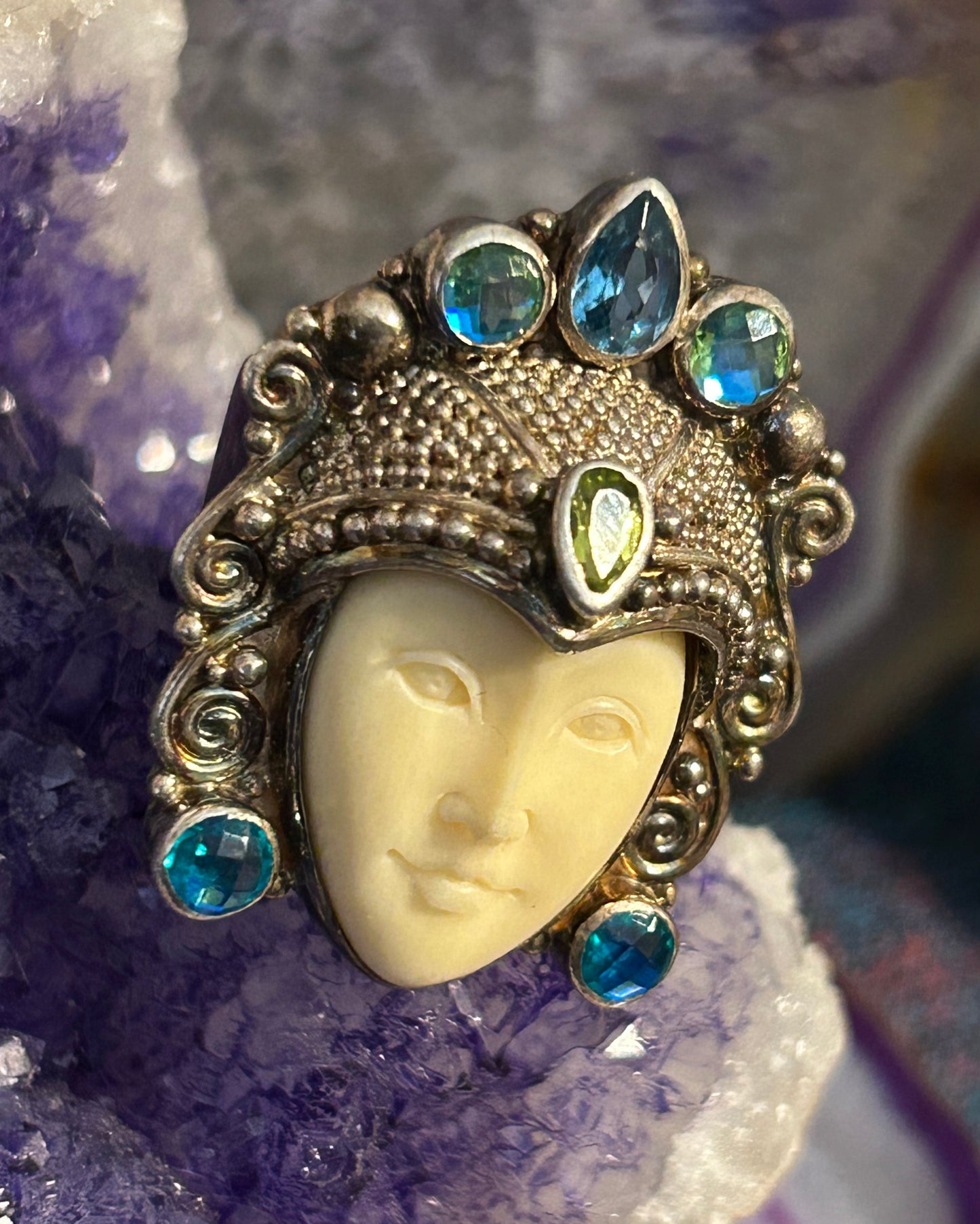 Vintage Sterling Silver Sajen Goddess Face Ring Size 6.25-8