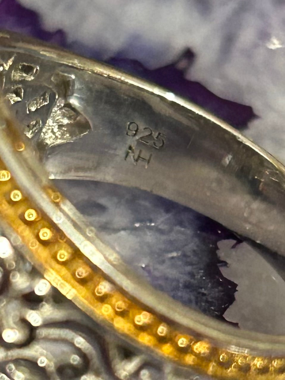 Sterling Silver NH Designer Purple Golden Rutilated Quartz & Amethyst Ring Size 11