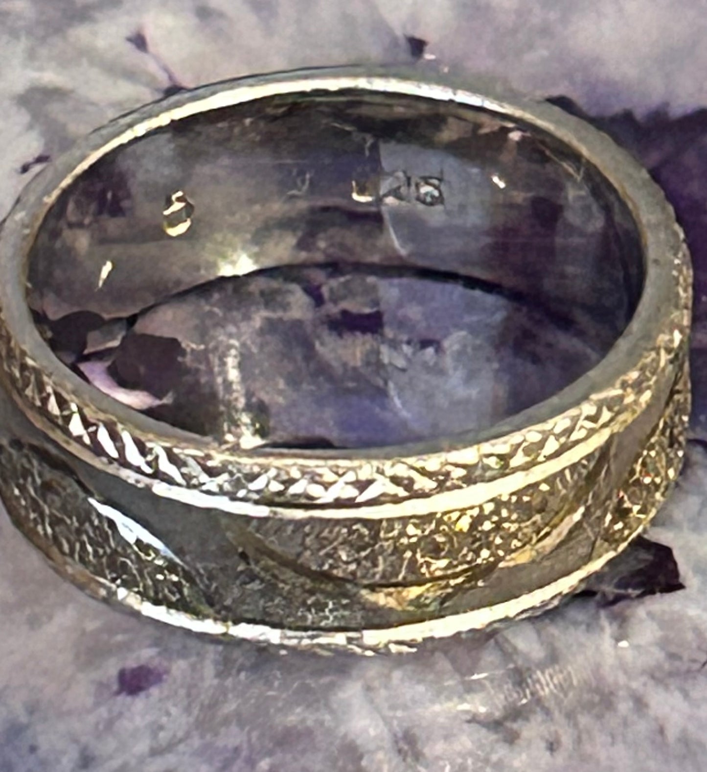 Vintage Sterling Silver Abstract Design Textured 2-tone Ring • Size 5