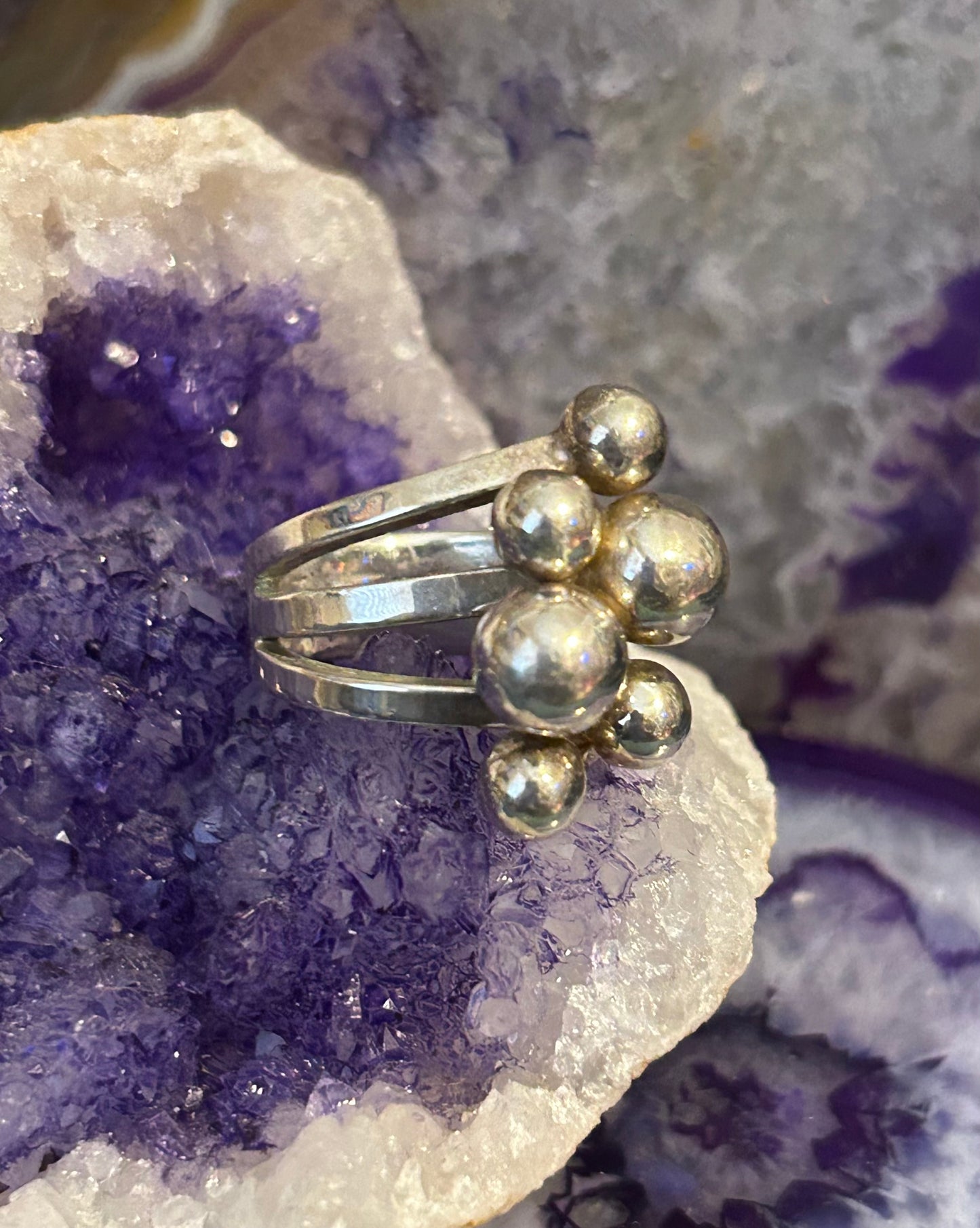 Sterling Silver Modernist Abstract Balls Ring Size 7