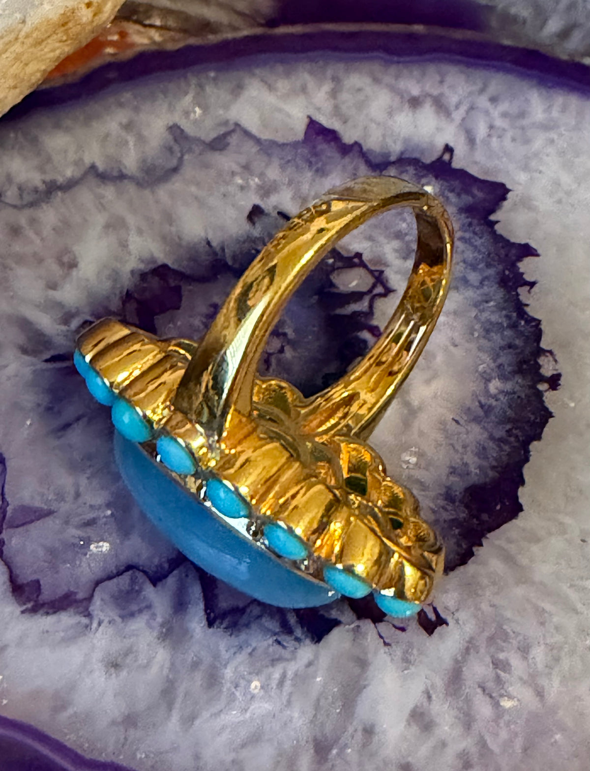 Gold Over Sterling Silver Blue Calcedony & Sonora turquoise Ring Size 7.5