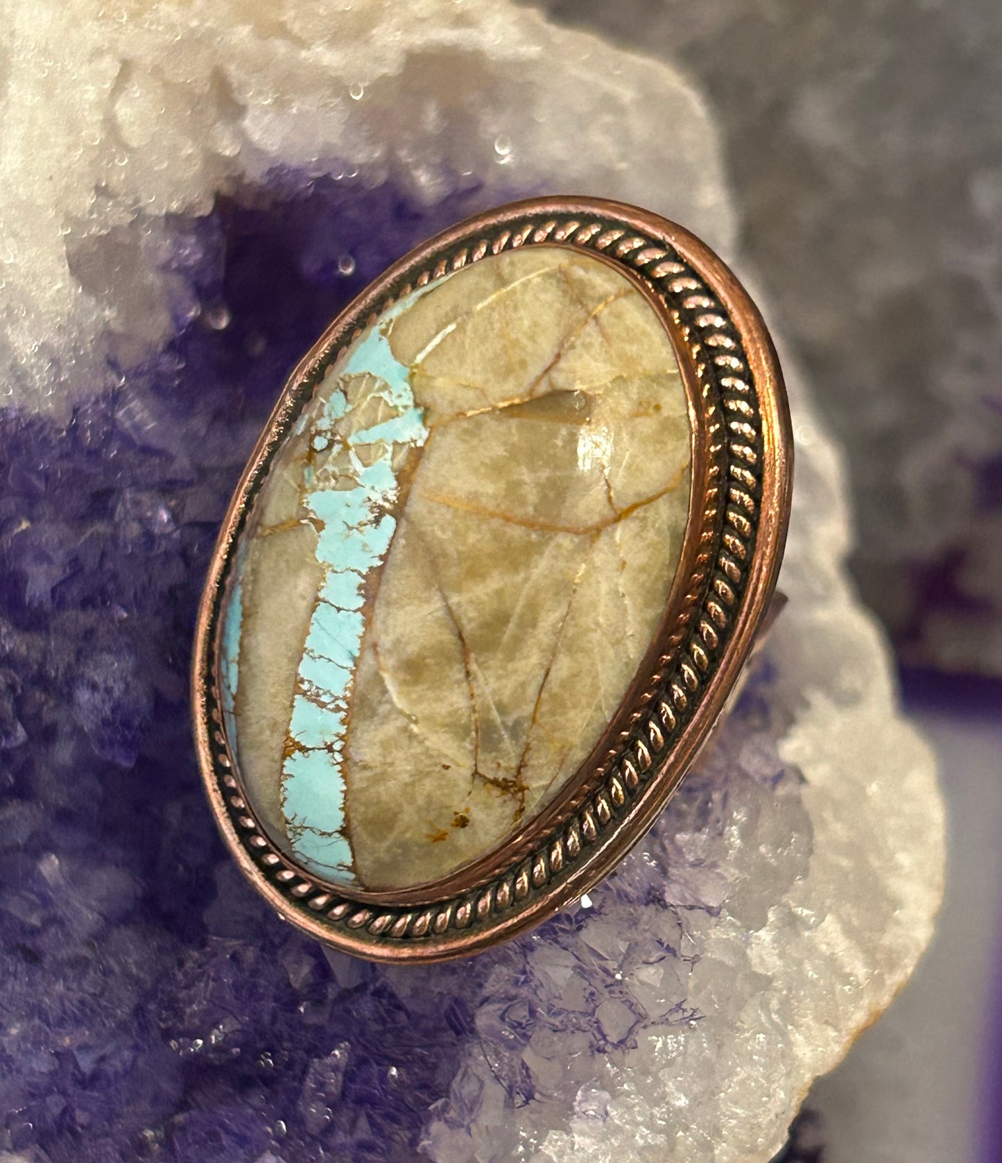 Blue Ribbon Roysten Turquoise & Copper Adjustable Statement Ring