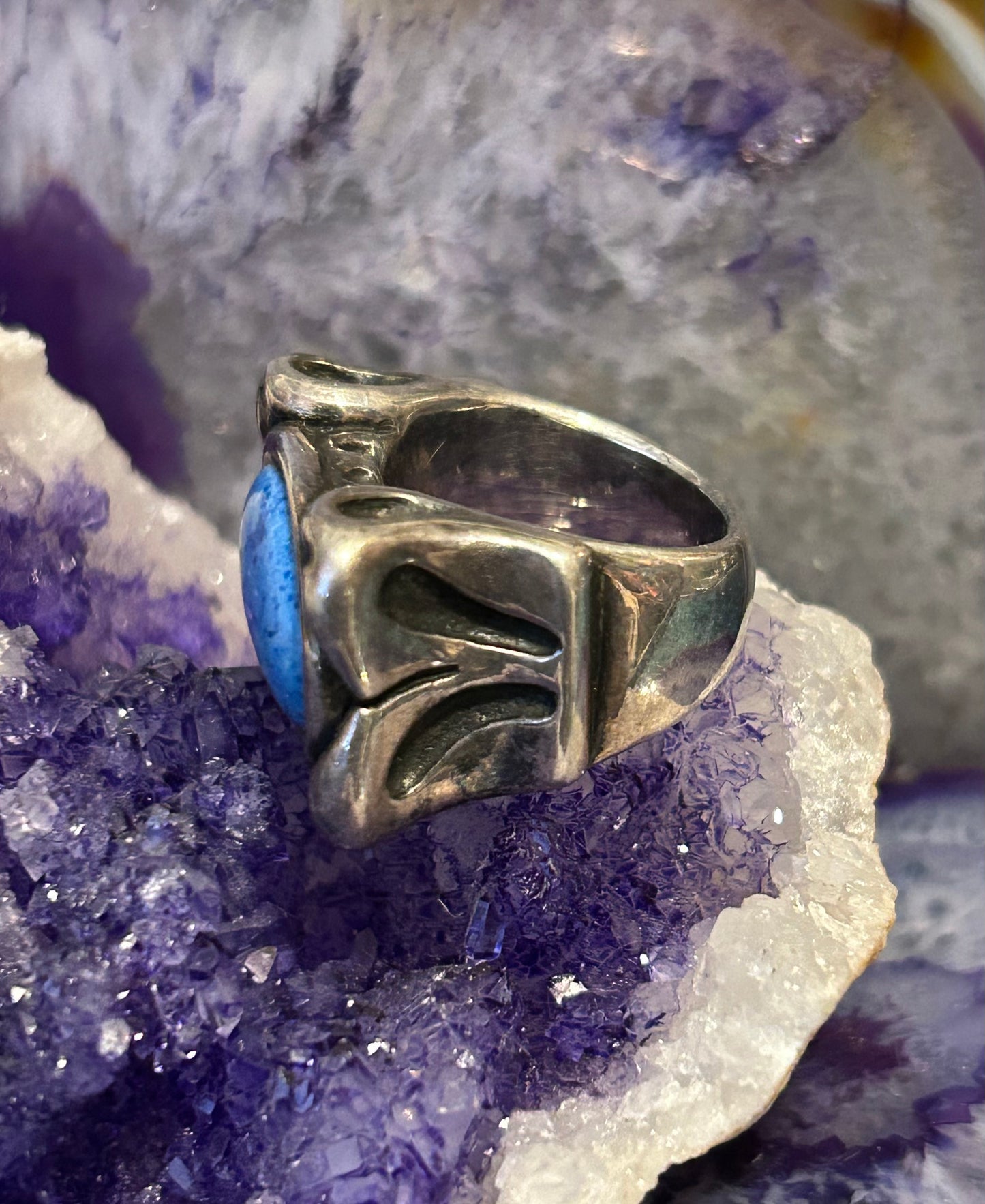 Vintage Sterling Silver Chunky Denim Lapis Ring • Size 8